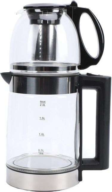Elektrischer Türkischer Teekocher von aimo aus Borosilikatglas und Edelstahl mit Sieb, 2000W, Transparent, 2L Kanne und 0,8L Teekanne - Bild 1