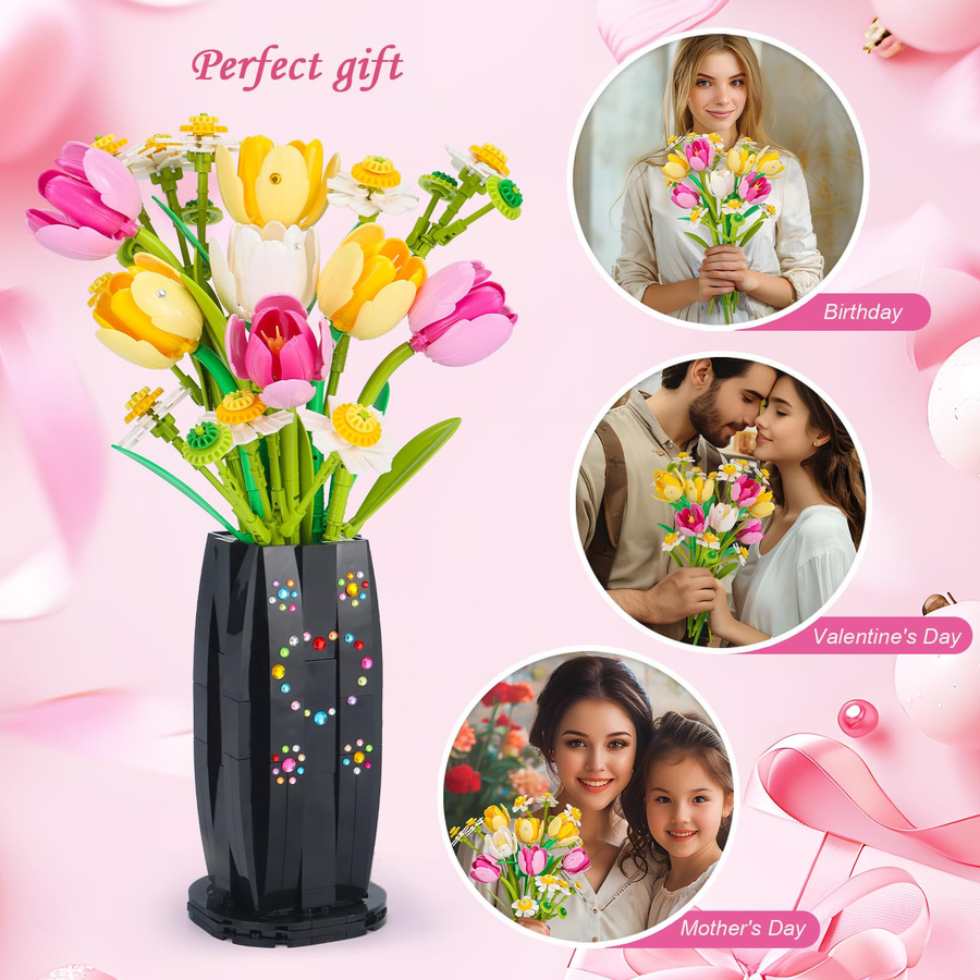 Linyi toy Tulpen Bauset 1250-teiliges Set bunt - Bild 3