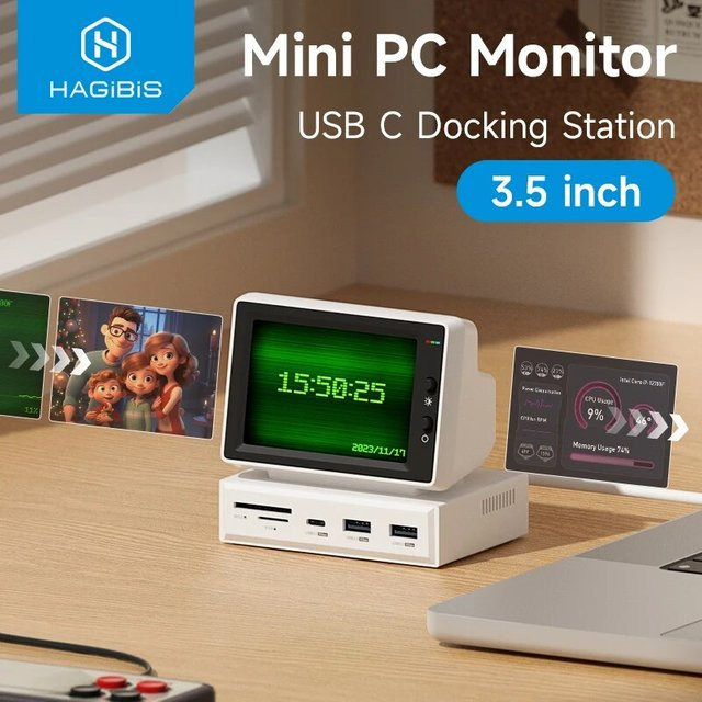 Hagibis 3,5-Zoll IPS Mini-Bildschirm mit USB-C-Hub als AIDA64 Datenmonitor für PC, Laptop und MacBook in Weiß - Bild 1
