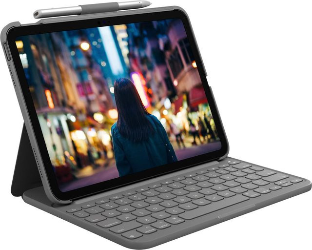Logitech Slim Folio Tastatur und Bookcover für iPad 10. Generation in Oxford Grey mit QWERTZ-Layout - Bild 1