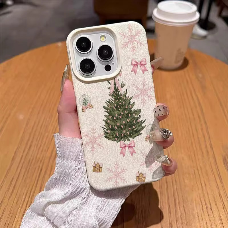 Schutzhülle aus TPU mit rosa Schneeflocken und Schleifen Muster für iPhone 11 bis iPhone 17 Serien in Pink und Beige - Bild 3