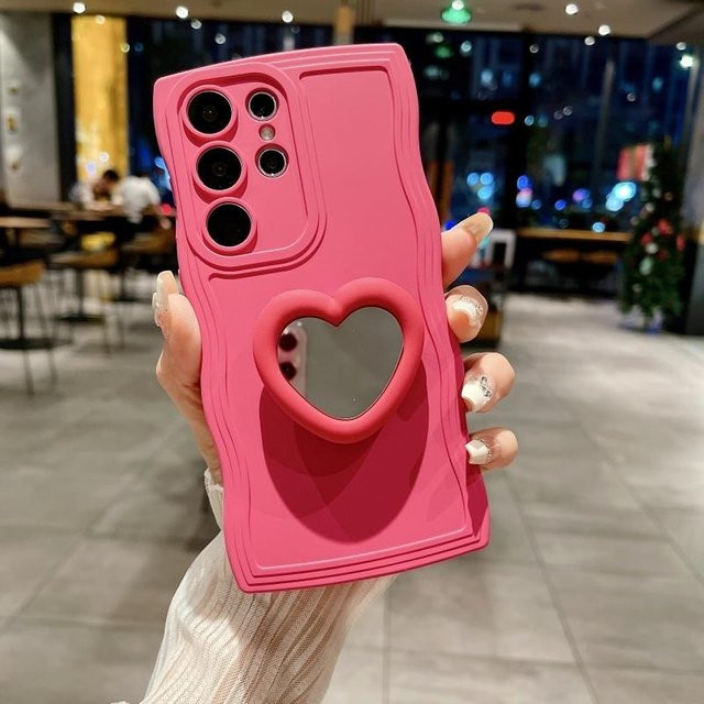 Samsung Galaxy Handyhülle mit süßem Liebesherz und Wellen-Spiegel Design in Rot/Pink - Bild 1