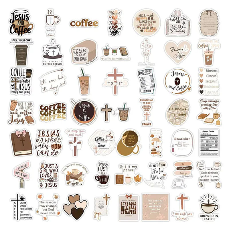 Bohemia-Stil Jesus und Kaffee Motivierende Sprüche Sticker Set, Vintage Kunst Graffiti Aufkleber für Laptop und Notizbuch, Mehrfarbig - Bild 4