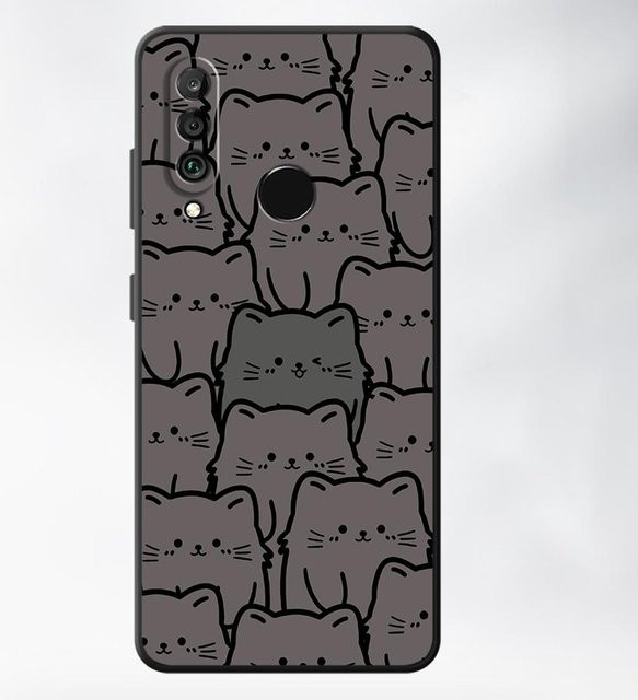 Handyhülle mit süßem Katzen-Cartoon für Huawei P30, P20 Pro, P40 Lite und P Smart 2019 in Schwarz und Grau - Bild 1