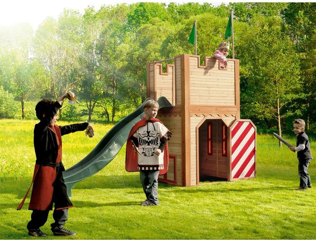AXI Spielturm Arthur aus Holz in Braun-Rot mit grüner Rutsche, B/H/T: 319 x 195 x 110 cm - Bild 1
