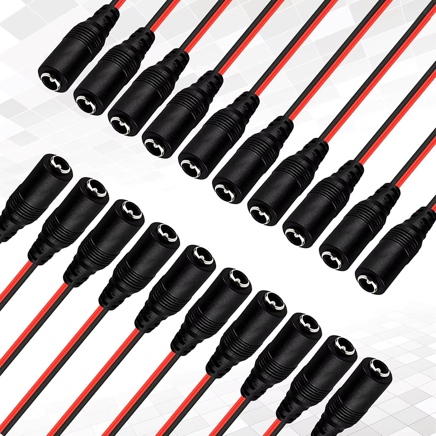 20er Pack DC Pigtail Barrel Stecker Kabel Schwarz, 5,5 x 2,1 mm für 12V 5A CCTV und Heimelektronik - Bild 3