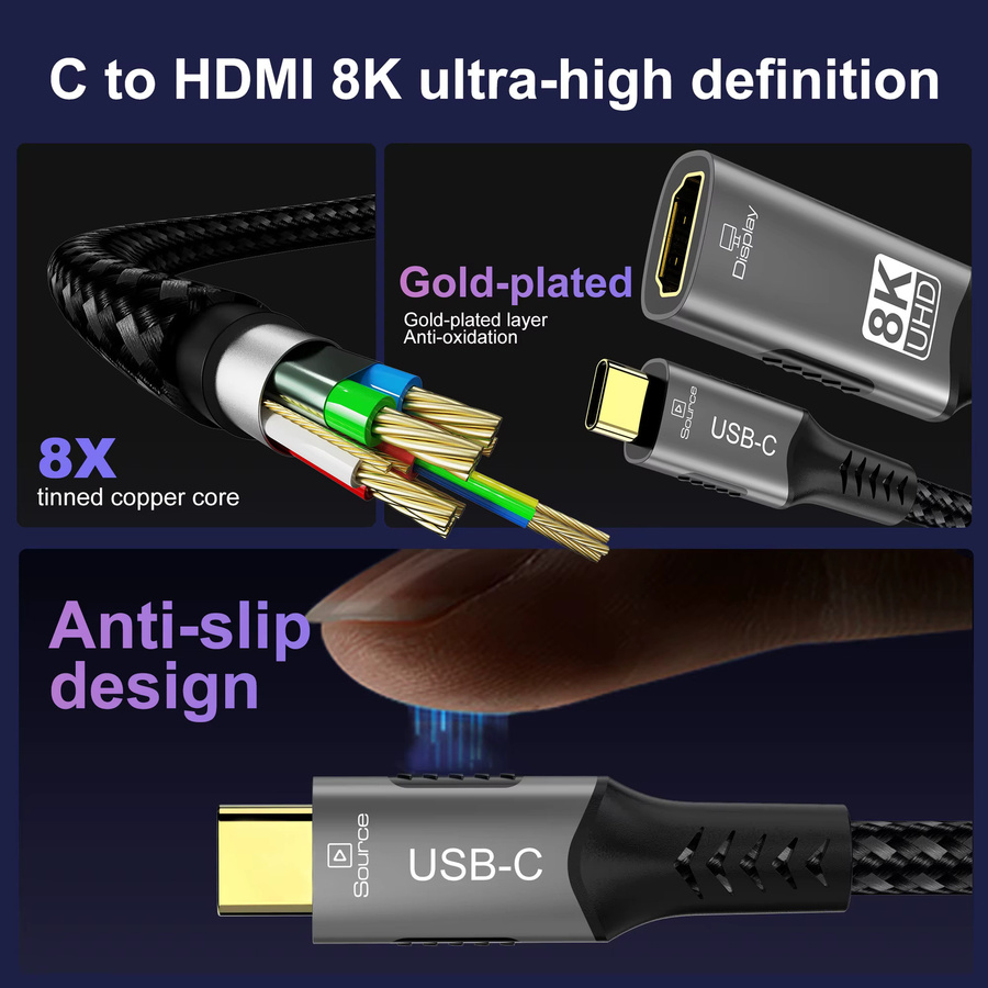 FDBOY USB-C auf HDMI Adapter für 8K@60Hz und 4K@120Hz Konverterkabel für Laptop, Tablet und MacBook - Bild 4