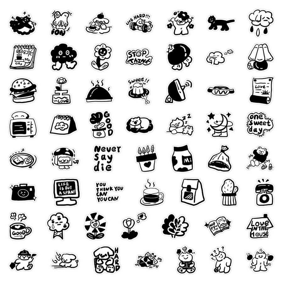 GOGOTU Cartoon Aufkleber, Schwarz Weiß, 60-teiliges Set - Bild 3