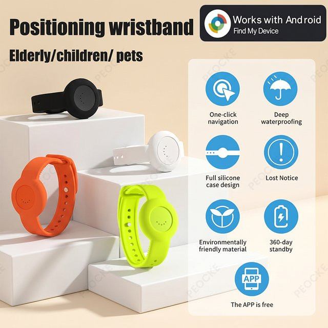 Peocke GPS Tracker Android Armband in Weiß, wasserdichter Anti-Verlust-Tracker für Google Find My Device zur Sicherheitsverfolgung von Kindern und Haustieren - Bild 1