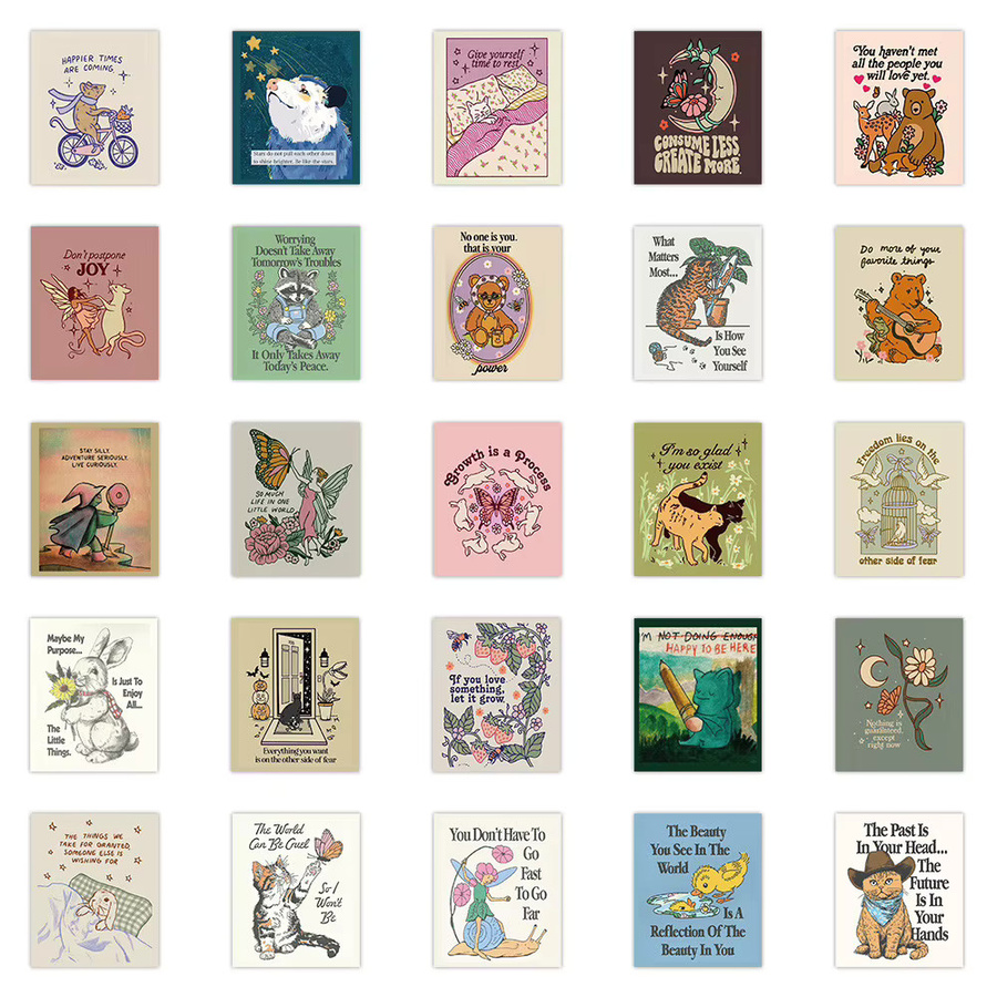 50 Stück Retro-Aufkleber mit spirituellen Zitaten und Illustrationen von RecordingYourLife Store in Multicolour - Bild 3