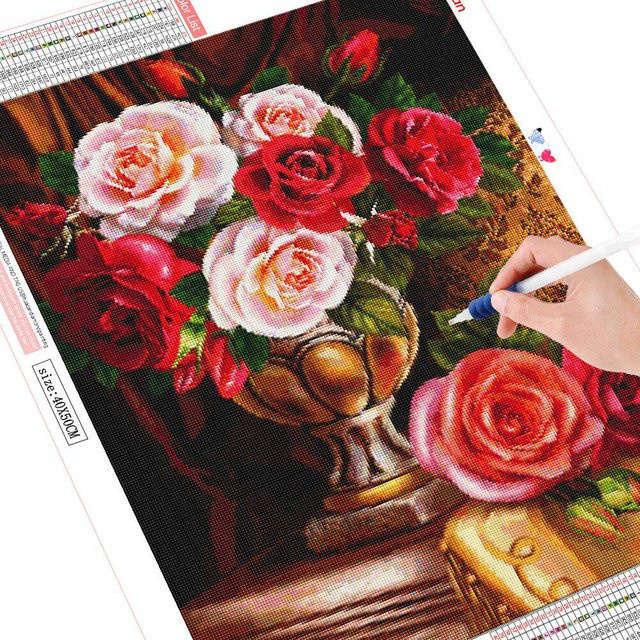 FIYO Diamond Painting Set Blumen Floral Design in Rot, Breite: 20 cm, Höhe: 30 cm - Bild 1