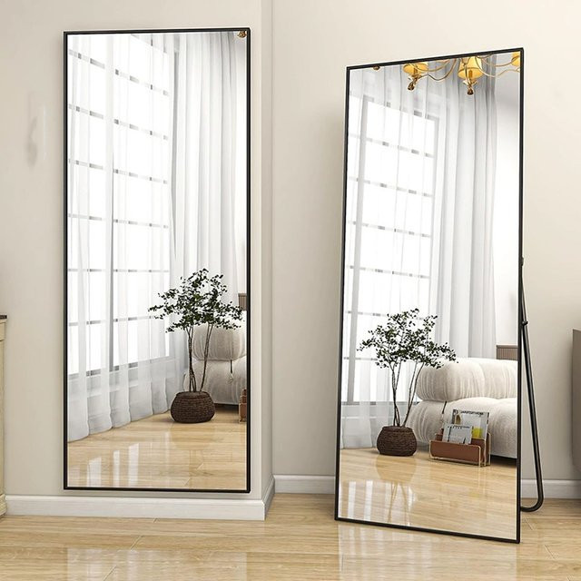 Comanlai Ganzkörperspiegel HD freistehend mit Aluminium-Rahmen in Gold oder Schwarz, B/T/H: 54 x 1 x 164 cm - Bild 1