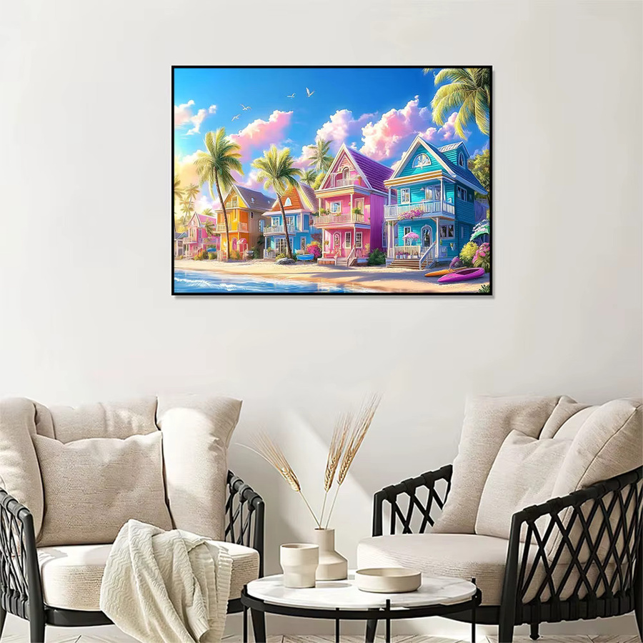 EverShine Diamant-Malerei Haus-Landschaft als DIY Mosaik-Bild mit runden Steinen in Multicolour - Bild 3