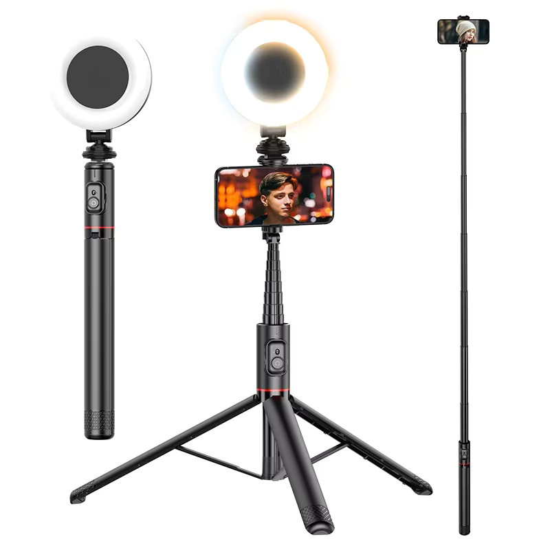 Axnen Selfie-Stick Stativ-Stabilisator mit Bluetooth und Aufhellungslicht, 183 cm Verlängerungsstange, Schwarz - Bild 7