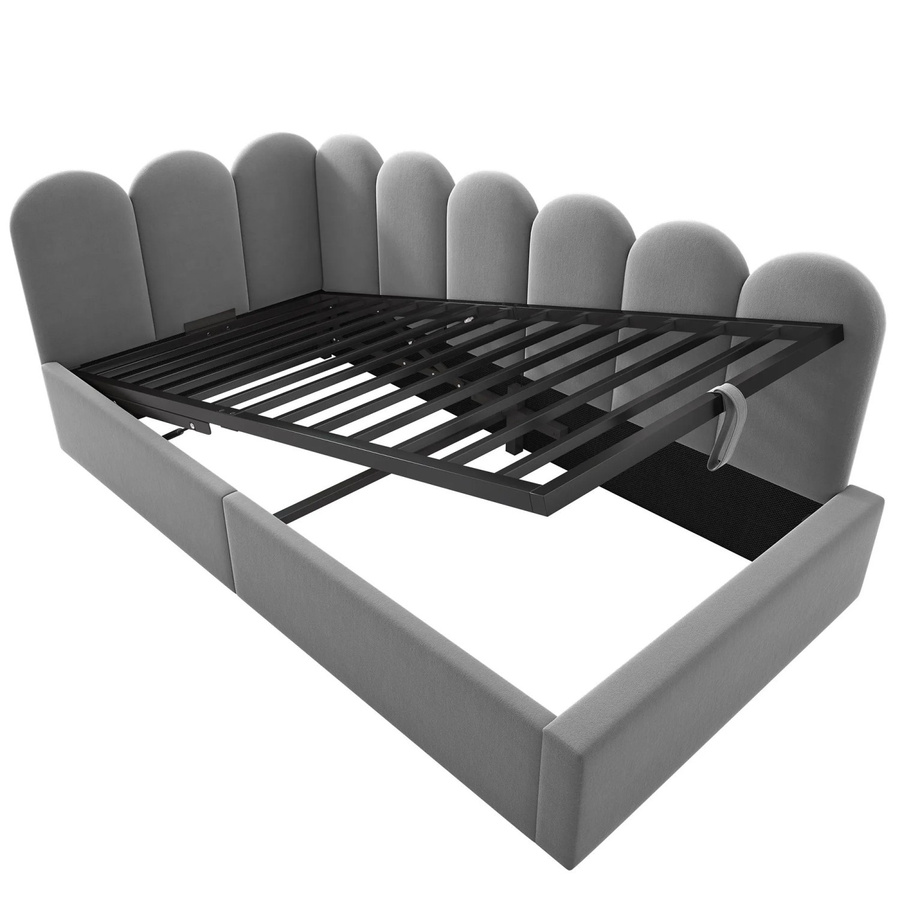 Merax Daybett mit hydraulischem Stauraum aus grauem Samt, B/T/H: 90 x 200 x 38 cm - Bild 2