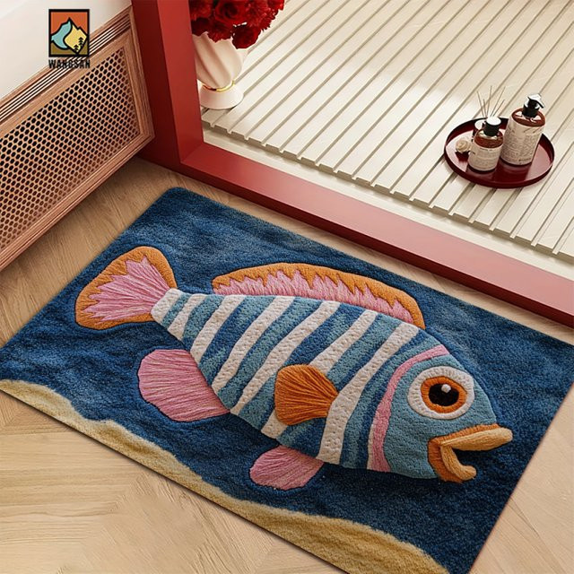 VIKAMA Badezimmermatte mit Fischmuster in Multicolour, weiche und kreative Bodenmatte für Badezimmer, Flur oder Wohnzimmer, B/T: 60 x 40 cm - Bild 1