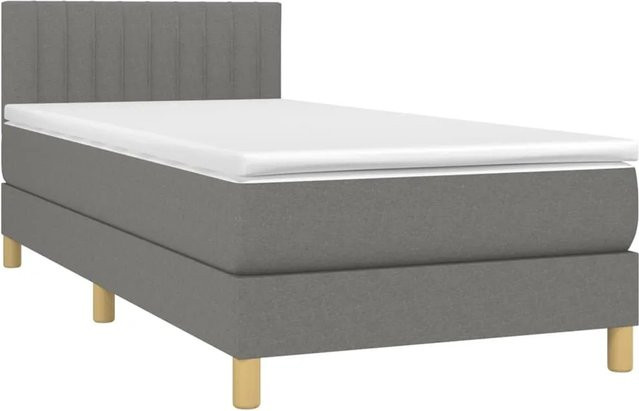 vidaXL Boxspringbett mit Matratze in Dunkelgrau, Hybridbett mit LED-Unterbettbeleuchtung und USB-Ladeanschluss, B/T: 90 x 200 cm - Bild 1
