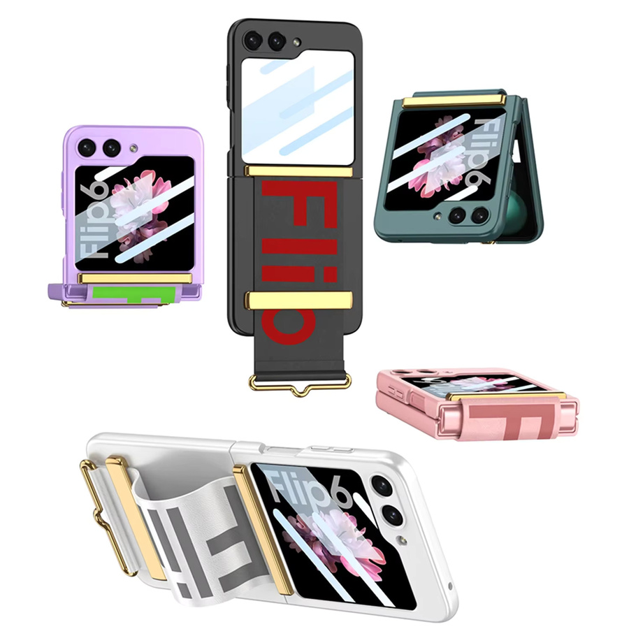 Stoßfeste Leder-Handyhülle mit Handgelenkschlaufe für Samsung Galaxy Z Flip 6, 5, 4 5G in Pink - Bild 1