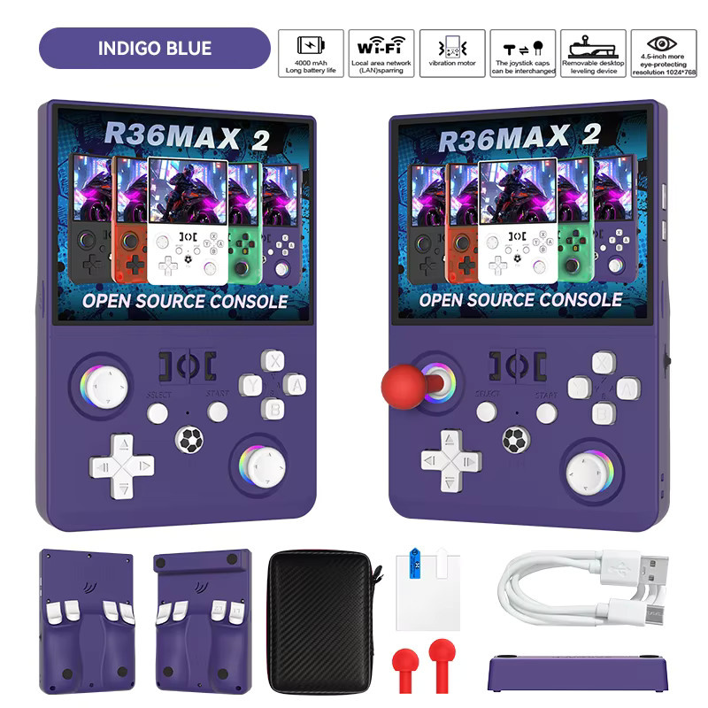 WDXSKY R36 Max2 Retro Handheld-Videospielkonsole mit Linux-System, 4,5 Zoll IPS-Bildschirm, Schwarz, 22000+ Spiele - Bild 3