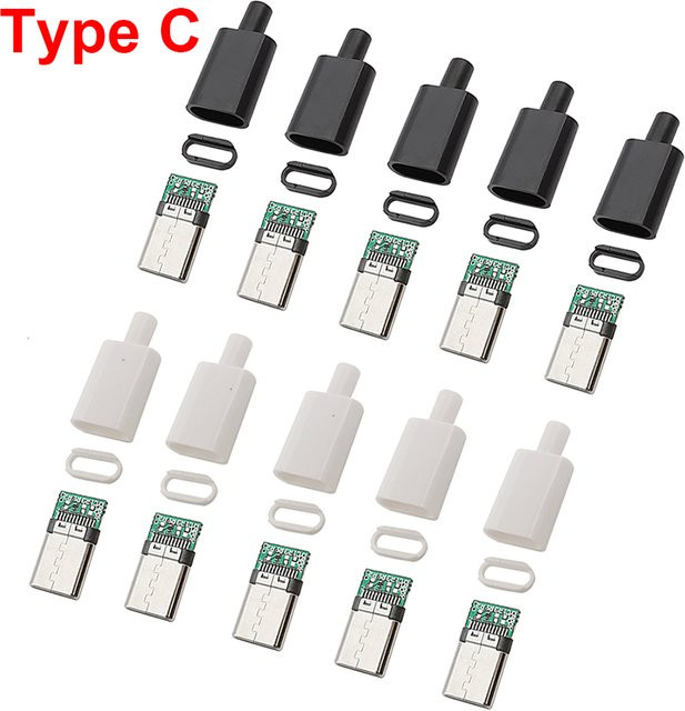 10 Stück USB 3.1 Typ C Stecker mit Gehäuse, 24 Pin DIY Lade- und Datenkabel Zubehör für Reparatur, Weiß, ALLiSHOP - Bild 1
