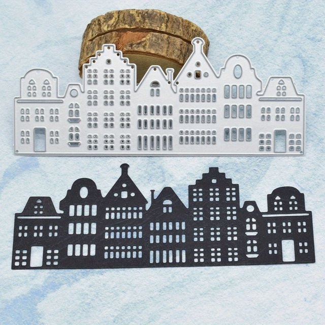Metall-Schneidestempel Gebäude Haus in Silber für DIY Scrapbooking und Papierhandwerk - Bild 1