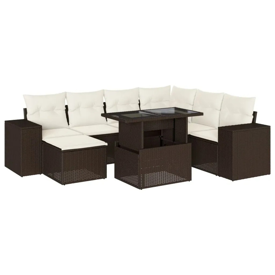 vidaXL 8-teilige Garten-Sofagarnitur in L-Form aus braunem Poly-Rattan mit cremeweißen Kissen und pulverbeschichtetem Stahlgestell - Bild 2