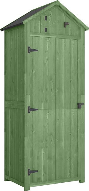 Outsunny Gartenschrank aus Holz in Grün mit 3 abnehmbaren Ablagen, abschließbarer Tür und Asphalt-Satteldach, B/T/H: 77 x 54,2 x 179 cm - Bild 1