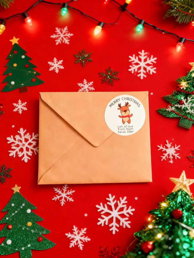 Personalisierte Weihnachtsmann im Korb Aufkleber mit individuellem Namen für Geschenketiketten und Verpackungen - Bild 2