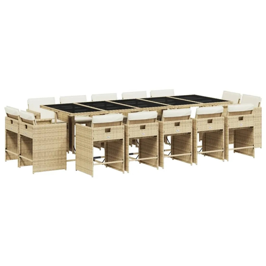 vidaXL 15-tlg Garten-Essgruppe aus Poly Rattan mit Kissen in Beige und Cremeweiß - Bild 2