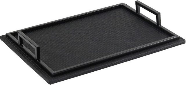 Rechteckiges Tablett aus Metall und Leder in Schwarz, Modell M07792, Breite: 40,0 cm, Tiefe: 30,0 cm, Höhe: 5,0 cm - Bild 1