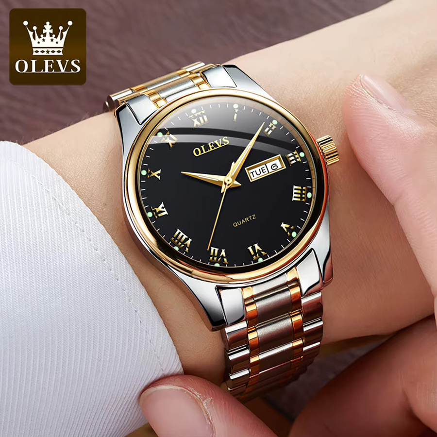 OLEVS Armbanduhr Quarz, Edelstahl, Bicolor, Schwarz, Herren - Bild 2