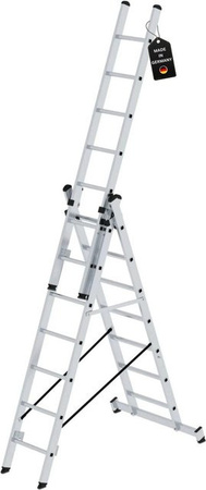 PROREGAL Mehrzweckleiter 3-teilig mit Traverse, 3 x 7 Sprossen, Silber