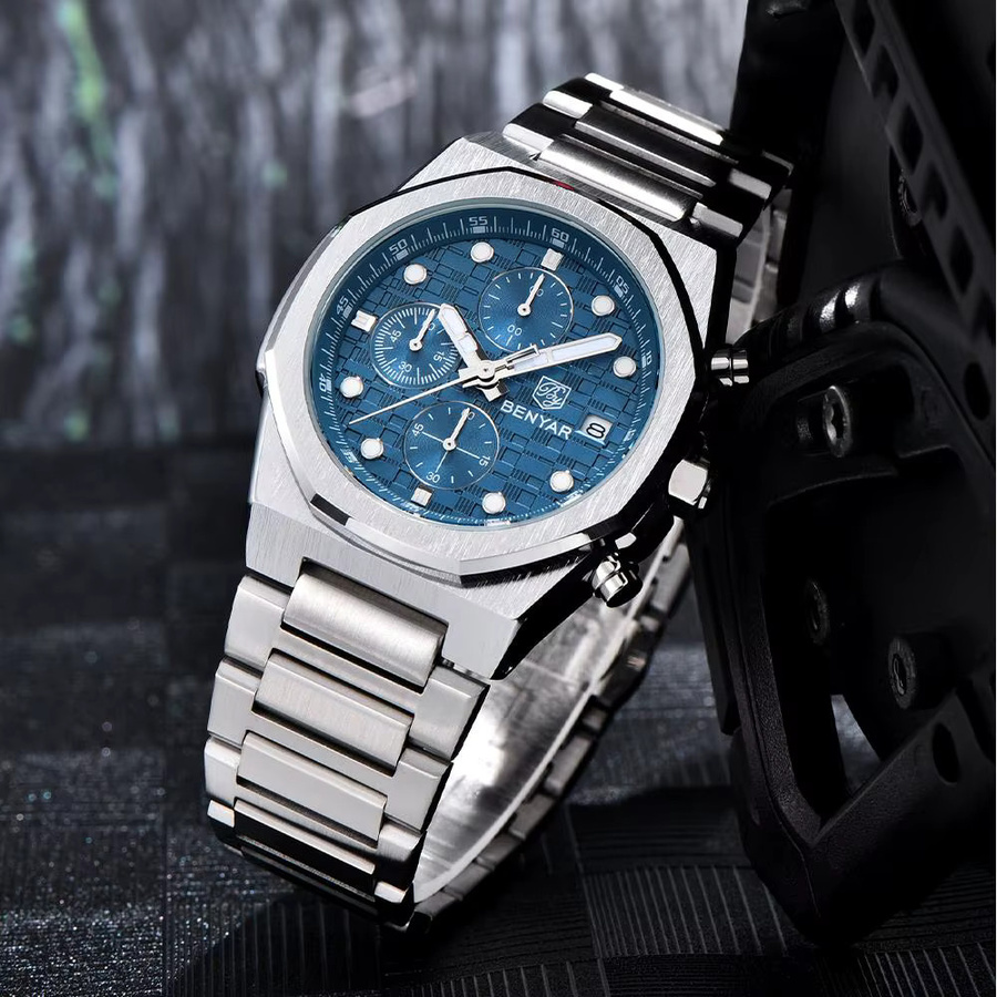 BENYAR Armbanduhr, Quarz, Edelstahl, Blau, Herren - Bild 4