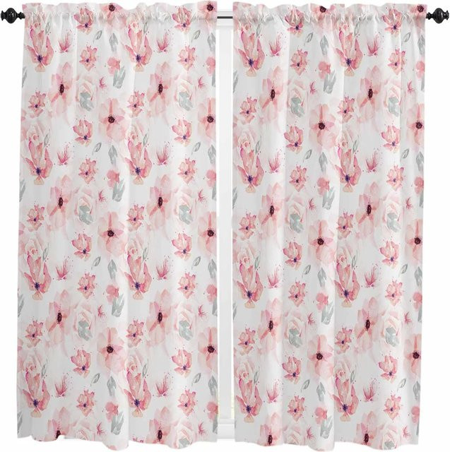 Yiran Furniture Blumen und Schmetterling Vorhang Set in Weiß mit Haken, B: 120 cm, H: 270 cm, 2 Stück - Bild 1