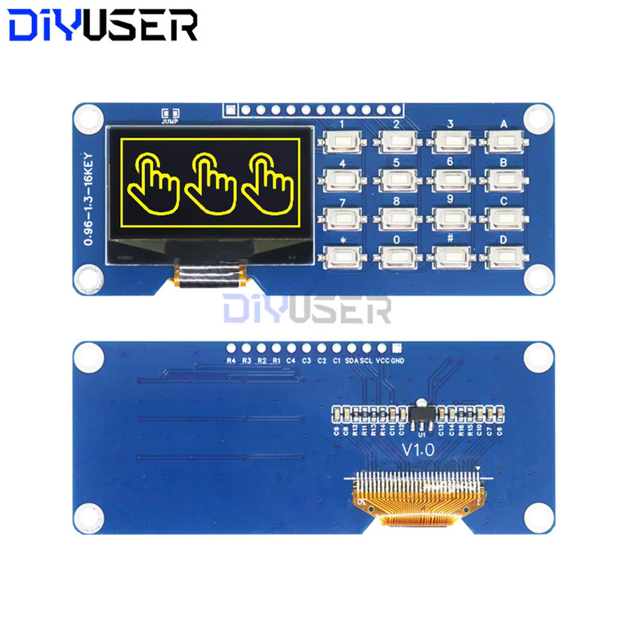 DIYUSER OLED-Display mit 4x4 Tastaturmodul, 1,3 Zoll SSD1116 128x64 Bildschirm für Raspberry Pi, Blau, I2C und SPI - Bild 2