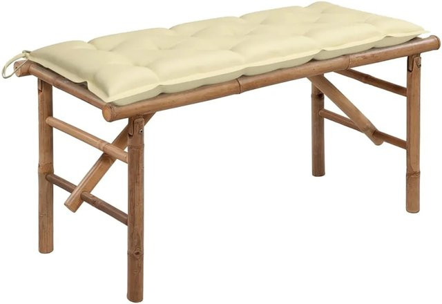 furnicato Klappbare Gartenbank aus Bambus mit beige Auflagen - Bild 1