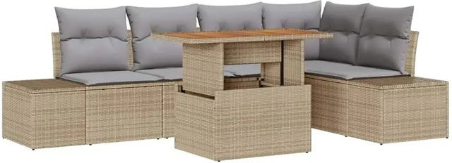 vidaXL Garten-Sofa-Set aus Poly Rattan in Beige mit 6-teiliger L-Form und integrierter Stauraumfunktion inklusive Tisch und Kissen - Bild 1