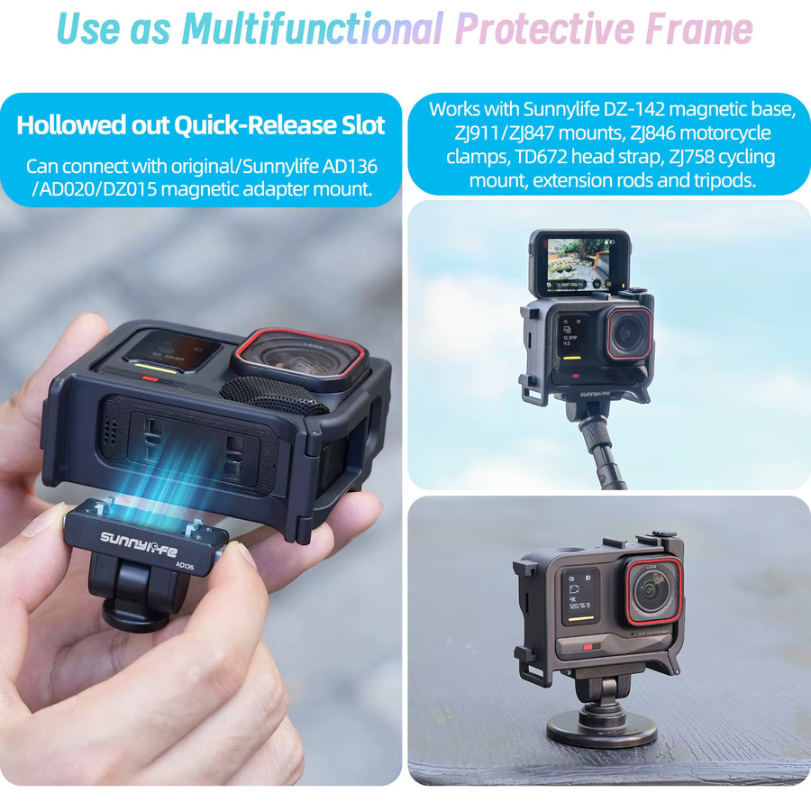 SUNNYLIFE 2-in-1 Schutzrahmen und Street-Photography-Griff für Insta360 Ace Pro 2 und Ace Pro, Schwarz - Bild 5