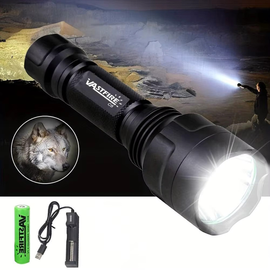 VASTFIRE Taktische LED Taschenlampe Schwarz mit 2500 Lumen, Wasserdicht, inklusive 18650 Akku und USB Ladegerät - Bild 4