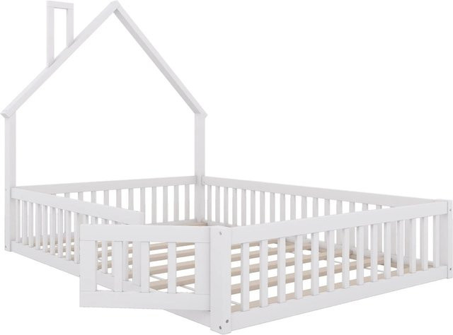 okwish Kinderbett Hausbett in Schornsteinform aus Kiefernholz und MDF, Weiß, B/T/H: 140 x 200 x 145 cm - Bild 1