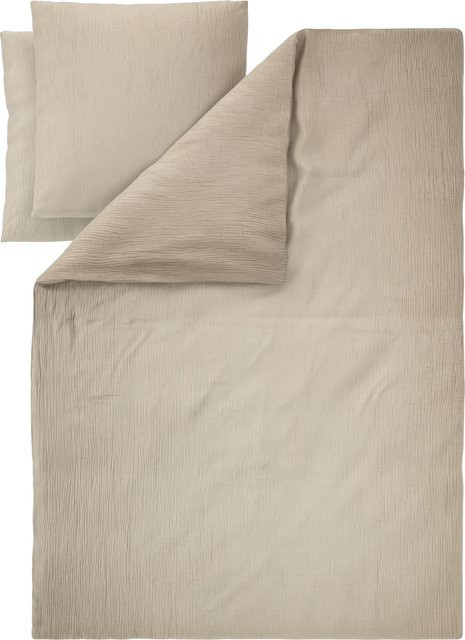 LIVARNO Bettwäsche Musselin aus Baumwolle Beige, B/H: 200 x 220 cm mit 2 Kissenbezügen 80 x 80 cm - Bild 1