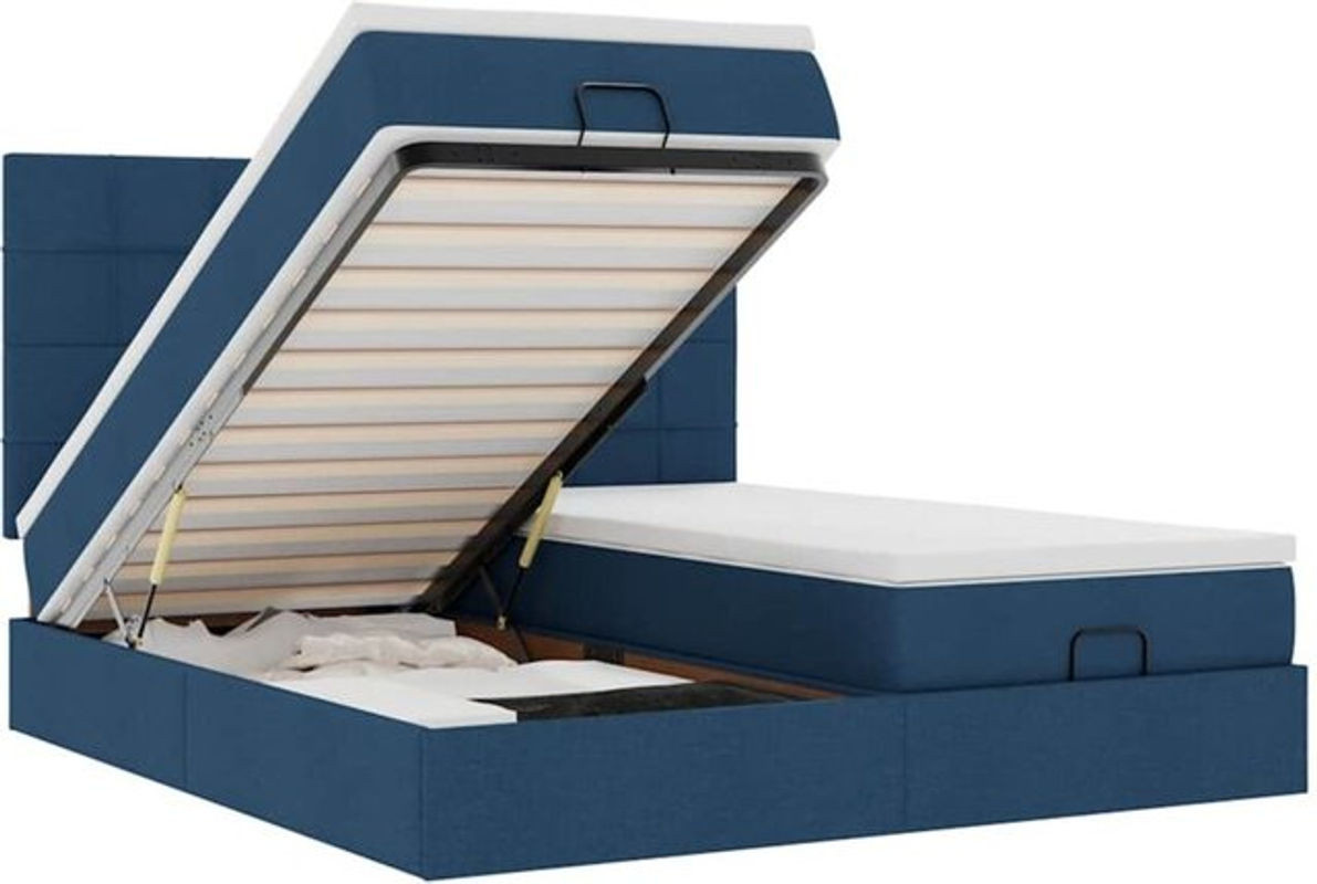 vidaxl Ottoman Polsterbett mit Matratzen und LED-Beleuchtung in Blau aus Stoff, B/T/H: 200 x 200 x 128 cm - Bild 1