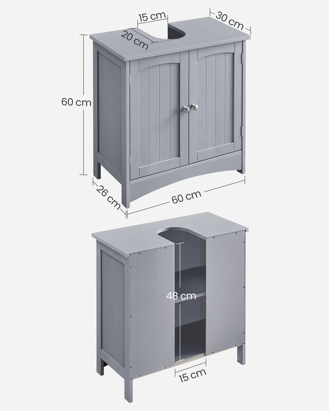VASAGLE Waschbeckenunterschrank Badezimmerschrank in Grau mit 2 Türen und höhenverstellbarer Ablage, B/T/H: 60 x 30 x 60 cm - Bild 5
