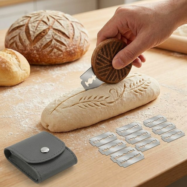 Willstar Holz-Brotmesser Set mit 15/10-Klingen und Lederetui in Braun für Teig und Sauerteig - Bild 1