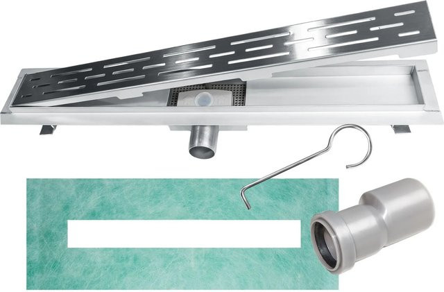 Tectake Duschrinne aus Edelstahl in Grau und Silber mit Geruchsstop und Haarsieb, B/T/H: 80 x 6,5 x 10 cm - Bild 1