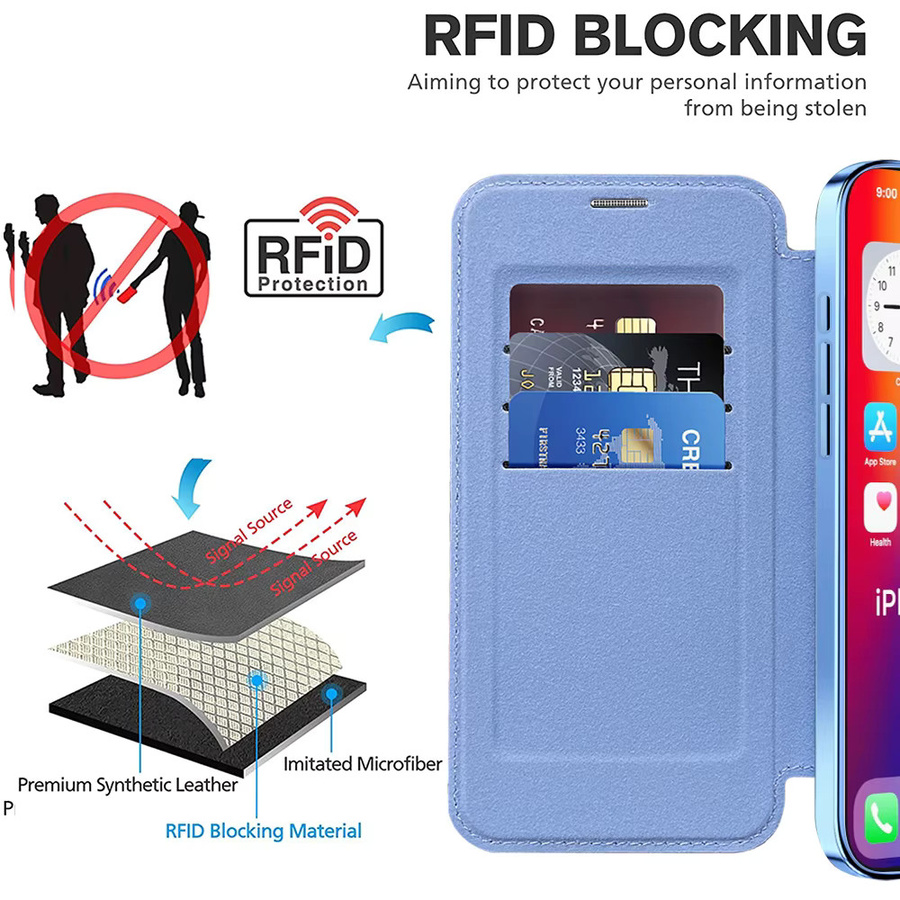 OLPAY Transparente Flip-Leder-Brieftasche mit Magnetverschluss und MagSafe Kartenetui-Hülle für iPhone, Farbe: Transparent/Grün - Bild 2