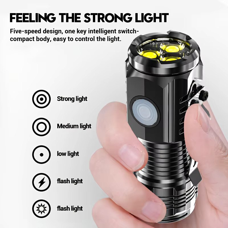 XIWANGFIRE Wiederaufladbare EDC LED-Taschenlampe in Schwarz, wasserdichte Tragbare Taschenlampe für Camping und Wandern - Bild 3