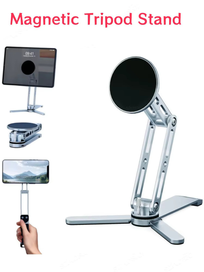SZKOSTON Magnetisches Tablet-Halter-Stativ für iPad und iPhone, 360 Grad drehbar und faltbar, Farbe: Silber - Bild 3