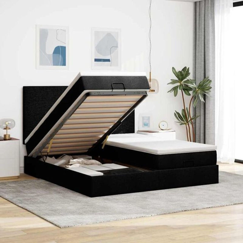vidaxl Ottoman Polsterbett mit Matratze und LED in Schwarz aus Stoff, B/T: 160 x 200 cm - Bild 1