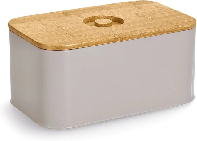 Zeller Brotkasten aus Metall mit Bambusdeckel in Beige, B/T/H: 30 x 18 x 14 cm - Bild 1